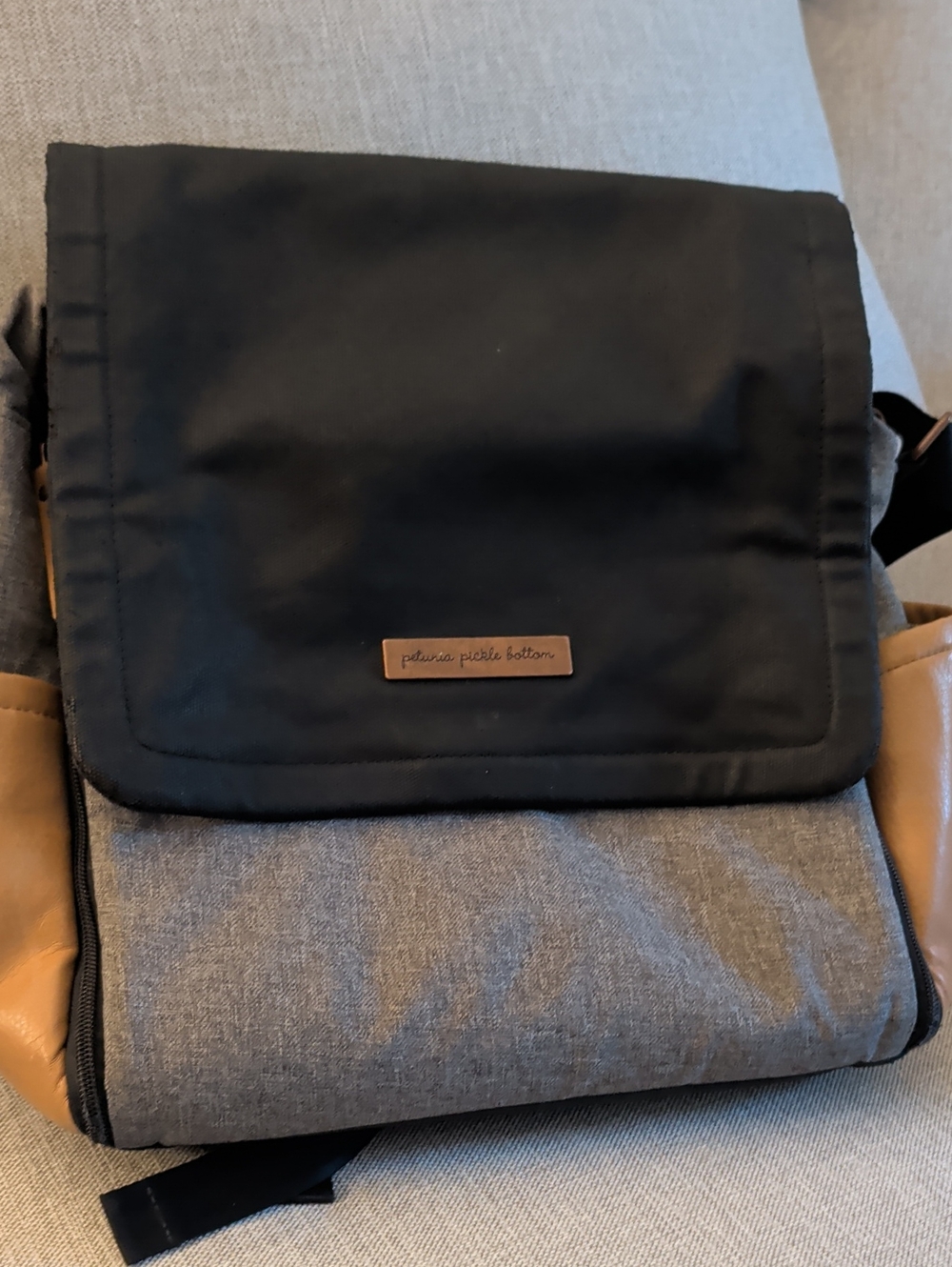 Petunia Pickle Bottom Black, Gray & Tan Messenger Backpack